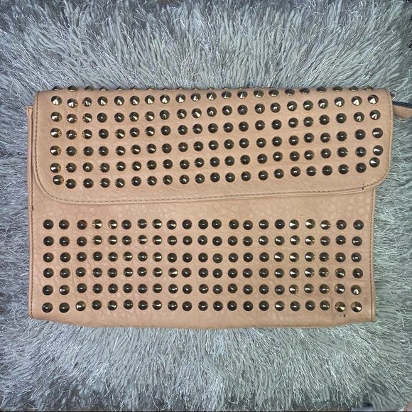 Orange caramel tan studded envelope clutch - Picture 1 of 15